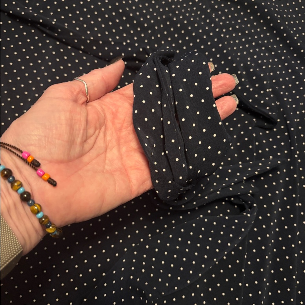 Vintage Navy Shadow Polka Dot Dress 12-14+ Wraparound - Picture 5 of 15